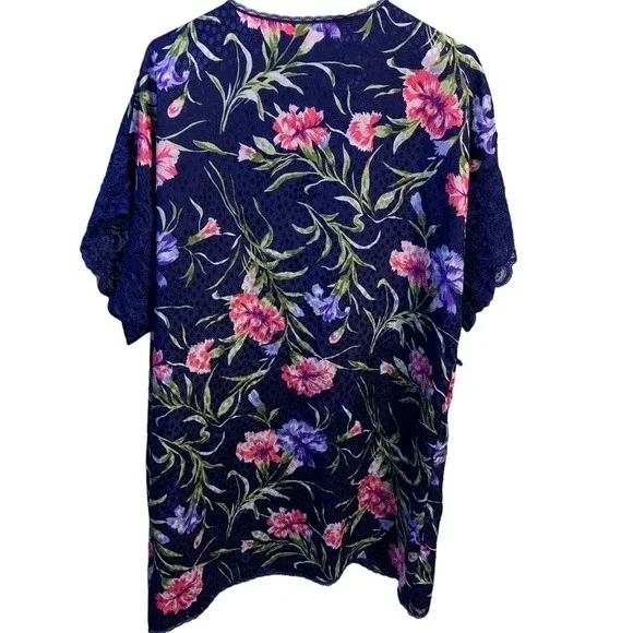 Vintage Lucie Ann II Floral Lacey Lingerie Robe Kimono Made in USA Size Medium - Picture 2 of 14